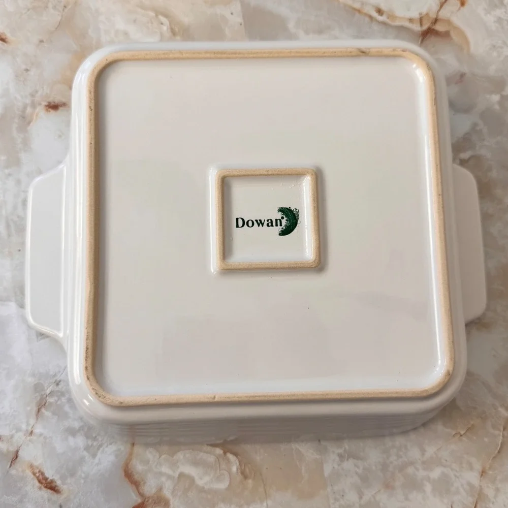 Dowan Baking Dish 8x8 White Ceramic Square Casserole Pan Ribbed Kitchenware